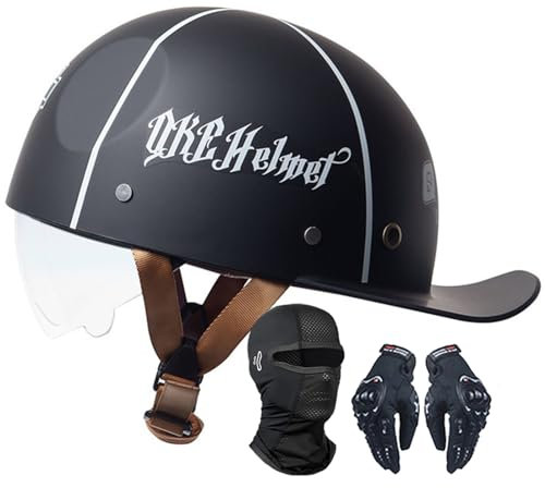 Casco Semiguscio con Casco Jet Certificato ECE, Casco Moto, Casco Jet retrò con Visiera Parasole A Scomparsa E Fibbie A Sgancio Rapido per Moto Scooter Cruiser F,XL=59-60CM