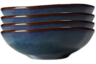 Kadum Juego de platos de cerámica, 4 cuencos de 15 cm de diámetro, color azul mediterráneo, verde y dorado