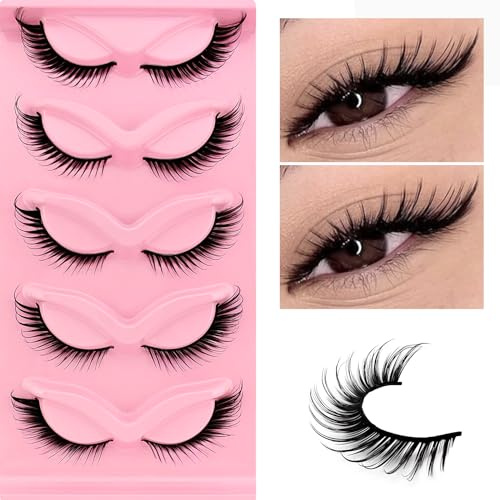 Falsche Wimpern Wispy Cat-Eye Wimpern Wet Look Curly Fox Eye Künstliche Wimpern 18mm lang Dramatische Engelsflügel Wimpernlift Falsche Wimpern 5 Paare Pack (Wet-02)