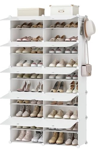 HOOBRO Schuhregal mit 10 Fächern, Schuhschrank, für 40 Paar Schuhe, 40 x 30 x 30 cm pro Fach, schmal, mit Türen, Kunststoff, für Wohnzimmer, Schlafzimmer, Flur, Eingang, Weiß EWT210SC01