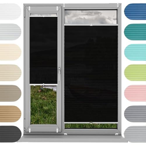 Plissee Plisseerollo Klemmfix Ohne Bohren 86 x 220 cm, Klemmträger Befestigung Klemmträger, Plissee Fenster Plisseerollo Faltstore, Plisseerollo Sichtschutz, für Fenster & Tür, Schwarz