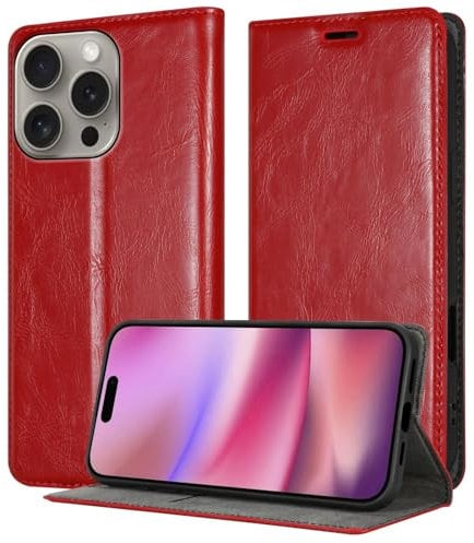 Cadorabo Hülle kompatibel mit Apple iPhone 16 PRO in Apfel ROT - Schutzhülle mit Magnetverschluss, Standfunktion und Kartenfach