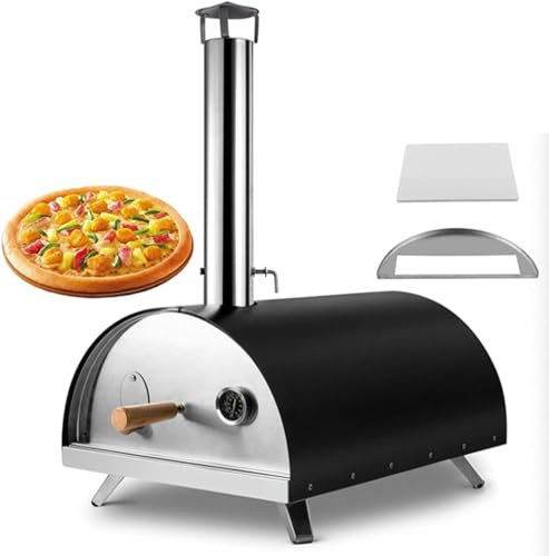 Outdoor-Pizzaofen aus Edelstahl inkl.Pizzaschneider und Pizzastein, Pizzaofen, Premium-Holzofen für den Garten, verwendbar mit Pellets, Holzkohle und Briketts