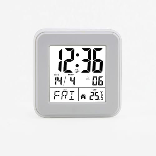 FAOKZE Elektronischer Wecker Nachttisch,Digitaler Wecker mit LCD Anzeige,mit Temperaturanzeige,Snooze Funktion und Licht,12/24HR,Wochentag (8 Sprachen),für Schlafzimmer Schreibtisch Reisen