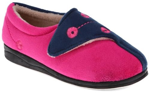 Pavers Wide Fit Warm Antibacterial Slippers - Navy Raspberry Size 9