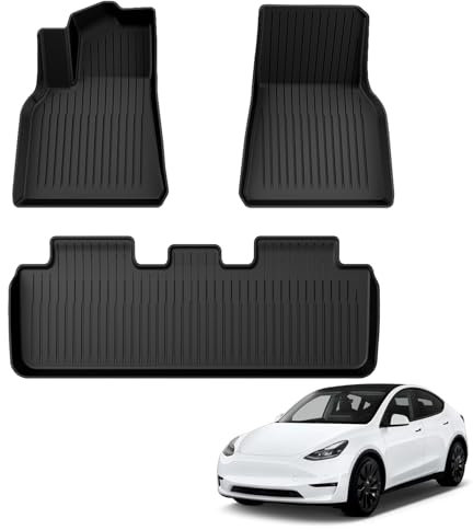 GEARMONSTER Allwettermatten für Tesla Model Y 2021-2024, TPE Gummimatten, wasserdicht & rutschfest, 3D-Scan gefertigt, Extra hoher Rand, Innenraum-Schutzmatten, Schwarz, 3-TLG