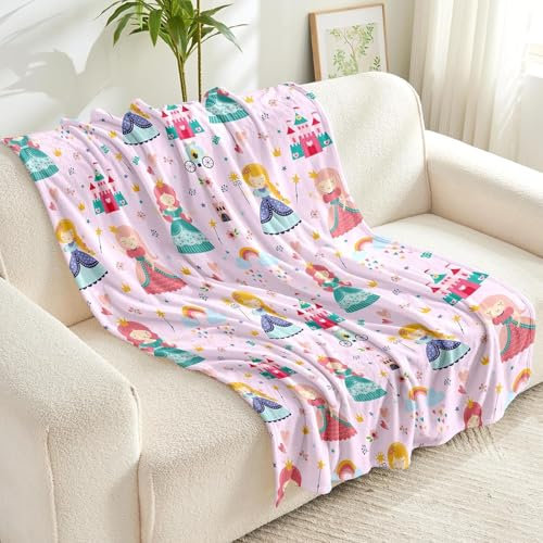 Wajade Prinzessin Decke Kinder Flauschig Kuscheldecke Geschenk für Mädchen Sherpa Kuscheldecke Geschenk für 3 4 5 6 7 8 9 10 11 12 13 Jahre Geburtstag Prinzessin 127 * 153