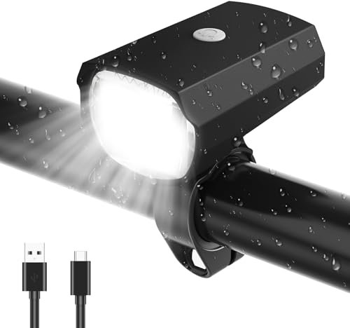 Realky LED Fahrradlicht Vorne, 50 LUX, USB Aufladbar mit 1200mAh Akku, IPX5 Wasserdicht, StVZO Zugelassen, Schwarz
