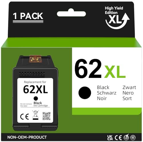 CARTRIGO 62XL Schwarz – Hohe Seitenausbeute – Kompatibel für HP 62 Druckerpatronen, für HP Envy 5540 5549 5548 5640 5646 5541 7640, OfficeJet 200C 250C 258 5740 8040 8048 – Ersatzpatrone (1er-Pack)