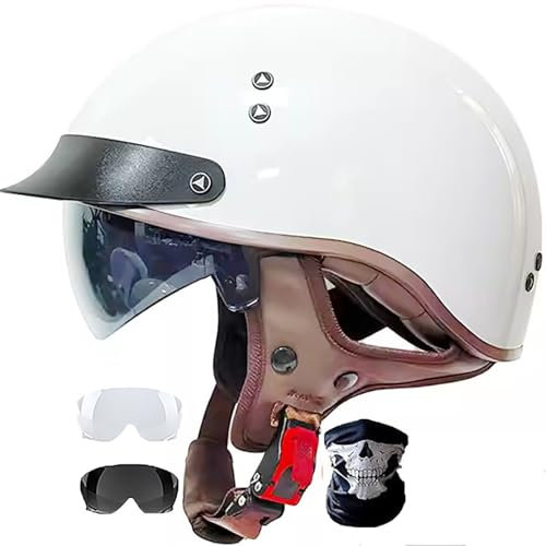 Casco Moto Vintage Adulto, Casco Scooter, Casco Jet Moto, Casco Scodella Mezzo Casco Omologato DOT/ECE Con Visiera Casco Jet Stile Retrò Per Uomini Donne Motorino Bici Bicicletta 10,XXL=63-64CM