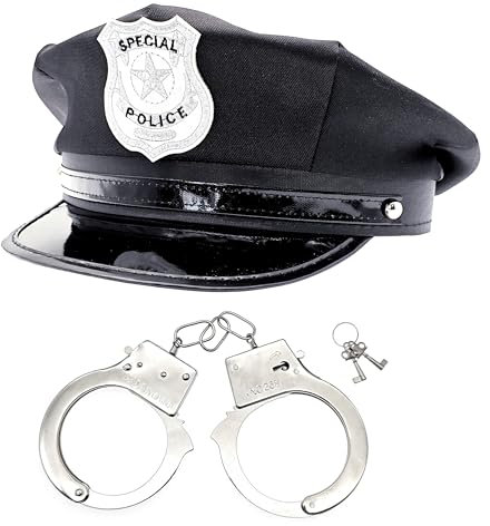 JZK Party Dress Up Polizei Hut und Handschellen für Erwachsene Männer Frauen Polizist Kostüm Zubehör Polizist Kappe Verkleidung für Halloween Cosplay