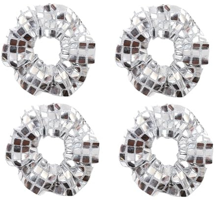 4 Stück Glitzer Haargummis, Disco Paillette Haargummi Scrunchies, Metallic Haarschmuck Elastische Haarbänder, Silber Pferdeschwanz Haargummis für Disco Party Karneval Mottoparty Geburtstag