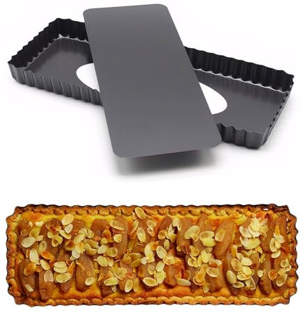 Moulle a Tarte Rectangulaire, Moule à Tarte en Acier Au Carbone, Moules à Tartelettes, avec Base Amovible, Antiadhésif Quiche Pan Rectangulaire, pour Gâteaux Biscuits, 14 Pouces, 36.5 * 14.5 * 3cm