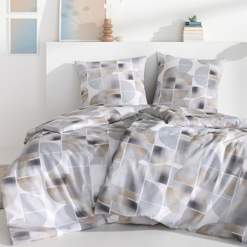 ESTELLA Seersucker Bettwäsche Set - Bettgarnitur 100% Baumwolle - absolut bügelfrei - 155x220 cm + 80x80 cm - Design 08