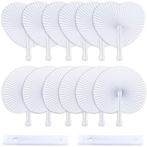 BelleVive 12 Pieces Wedding Hand Fans Paper Fans Wedding White Folding Fans Bridal Ladies Compact for Summer Events Party Crafting DIY Wall Decor
