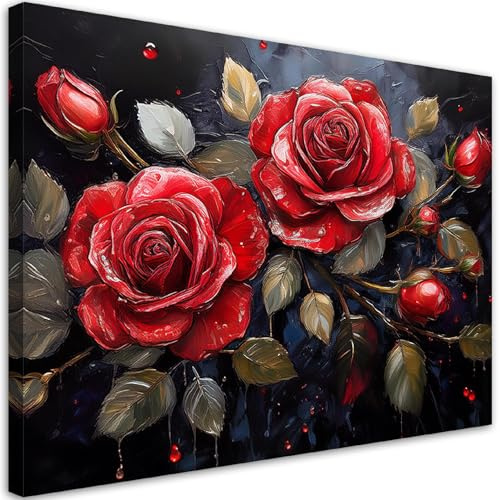 Feeby Quadro su Tela Non Tessuta - Stampa Su Tela - Rosa Fiore Rosso - 30x20 cm - Decorazione Murale - Moderno Soggiorno - quadri moderni soggiorno - poster