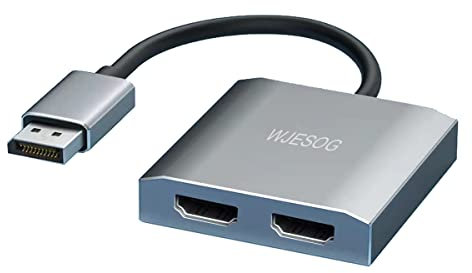 WJESOG DisplayPort a Dual HDMI con Resolución Dual 4K@60Hz, Concentrador de DP a 2 HDMI, Transmisión Multisecuencia para Sistemas Windows y Mac