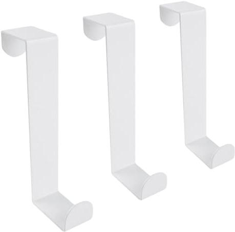 keypak Over Door Hanger, 3 Pack White Metal Hooks, Fits Doors up to 4cm | Suitable for doors 4cm Thick, ideal for hanging clothes; coats; jacktes; towels; Robes, Modern Hooks
