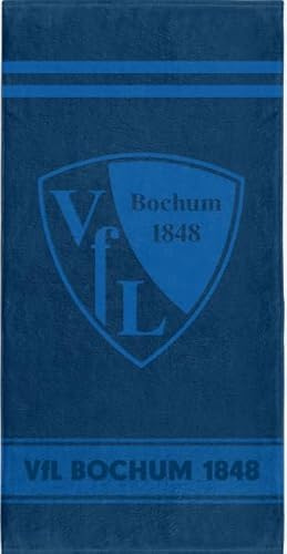 VFL Bochum Duschtuch Marine – Offizielles Fan Handtuch mit Logo Prägung – Großes Badehandtuch Baumwolle – Fußball Fanartikel Geschenk
