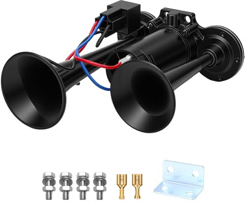 Clacson Auto 12V, 600Db Doppie Tromba Camion, Super Forte elettrica Tromba | Bassi Ricchi e Suoni Acuti, elettrica Tromba d'aria con Compressore, Installazione Semplice, per Auto Camion Barche Moto