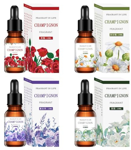 Set di 4 Oli Essenziali per Diffusori - Lavanda, Rosa, Gelsomino e Camomilla con Contagocce, Essenze Profumate per Aromaterapia, Umidificatore, Relax e Benessere Casa