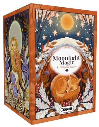 Gibsons Moonlight Magic 3 x 500 Piece Jigsaw Puzzle Set for Adults – Multi-Box Gift Collection by Gemima Jo – Premium Sustainable Puzzle Made in the UK/EU