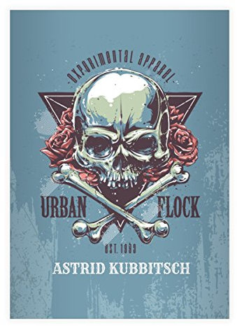 Kartenkaufrausch 8 personalisierte, Trendige Retro Totenkopf DIN A5 Schulhefte, Schreibhefte mit Rosen Skull in blau Lineatur 6 (blanko Heft)