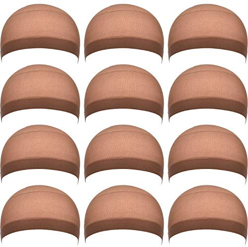 12 Stück Nylon Perück Kappe für Frauen und Männer (Hellbraun)