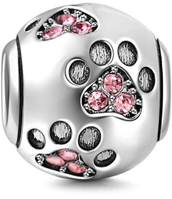 Hundepfötchen-Anhänger, aus 925er-Sterlingsilber, Tieranhänger, Geburtstagsanhänger, für Pandora-Bettelarmbänder rose