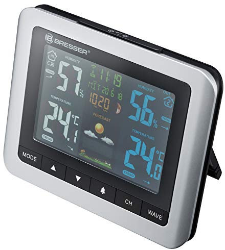 Bresser 7007510 Wetterstation Funk mit Außensensor MeteoTemp WTMmitInnenundAußenthermometer, Hygrometer, Luftdruck, Mondphasen und Wettervorhersage, Grau