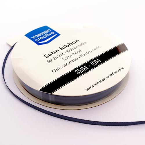 Vaessen Creative 301002-0014 Satinband Dunkelblau, 3 mm x 10 Meter, Schleifenband, Dekoband, Geschenkband und Stoffband für Hochzeit, Taufe und Geburtstagsgeschenke, 3MM