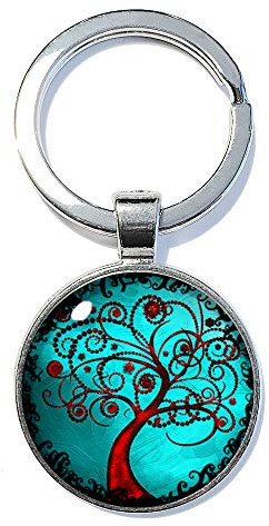 Lebensbaum Türkis ABOUKI Geschenk-Idee Geburtstag Weihnachten für Sie Frau Freundin Baum des Lebens Glücksbringer Taschenanhänger handgefertigt Schlüsselanhänger 25mm