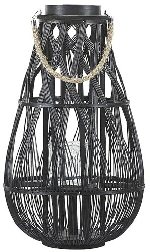 Dekolaterne Bambus/Glas schwarz Höhe 56 cm Tonga