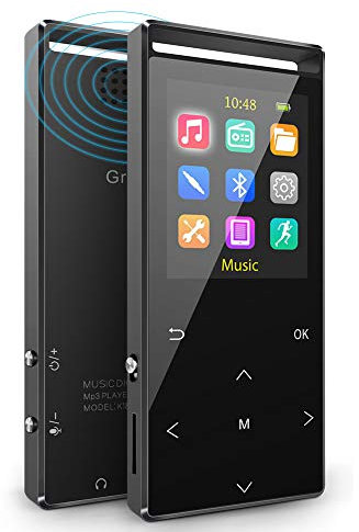 MUSRUN MP3-Player, 32 GB MP3-Player mit Bluetooth, FM, FM-Aufnahme, AUX-Aufnahme, Armband, HiFi, Shuffle, Sleep-Timer, Schwarz, Verpackung im Weihnachtsstil
