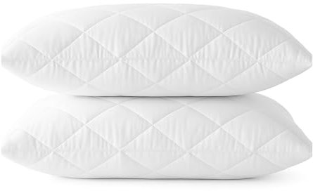 Luxurious Hollowfiber Pillows Quilted Cover - Anti Allergenic Soft Sleeping Bed Pillows, Hypoallergenic Quilted Case, Hotel Quality Pillows (Pack of 2)