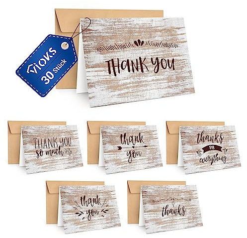 VIOKS Dankenskarten 30 Packung von Thank you Danke-schön-Karten Karten für Grüße Hochzeit Geburtstag Taufe Babyparty Muttertag Abschlüsse