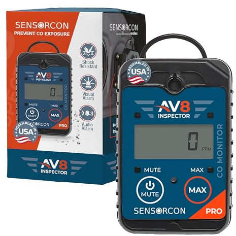Sensorcon AV8 Inspector Portable Aviation CO Monitor | CE Certified | Programmable Alerts | Industrial and Scientific | IP67 | Pro Model