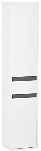 HOMCOM Meuble Colonne Rangement Salle de Bain Style Contemporain 2 placards 3 étagères et tiroir Coulissant Panneaux Particules Blanc