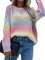 BeerMmay Regenbogen-Strickpullover für Damen, Y2K-Strickpullover, Farbblock, Rundhalsausschnitt, Langarm-Pullover, C-Regenbogen, L