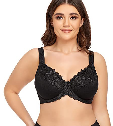 Ayigedu UK Women's Underwire Bra Non Padded Plus Size Full Coverage Minimizer Bras 36-F Black