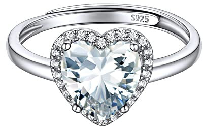 ChicSilver 925 Sterling Silber Fingerring für Damen Ring mit Herz Diamant Gebursstein Mädchen verstellbarer Fingerring mit Zirkonia Einstellbar Engagement Ring Silber Herz Schmuck für Ehefrau