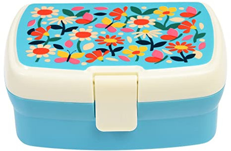 Rex London Butterfly-Garten Lunchbox mit Tablett, Grün, Blumig, 2 Fächer, 17 cm x 13 cm x 7,5 cm
