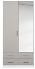 Rauch Möbel Stuttgart II Kleiderschrank Drehtürenschrank, Weiß / Hochglanz Grau, 2-trg. mit Spiegel, inkl. 1 Kleiderstange, 1 Einlegeboden, BxHxT 91x197x54