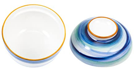 Cabilock Keramik Suppenschüssel Suppentassen mit Deckel Suppenterrine Porzellan Eintopf Topf Brulee Schalchen Miso Suppe Schale für Suppe Nudeln Udon Soba Pho Blau, 18AKF47IO70F1427ZNVURL
