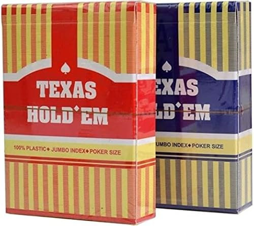 Texas Hold'em - Professionelle Plastik Pokerkarten | 100% wasserdicht | Spielkarten | Kartenspiel | Poker | Offizielle Größe der Pokerkarten (Blau)