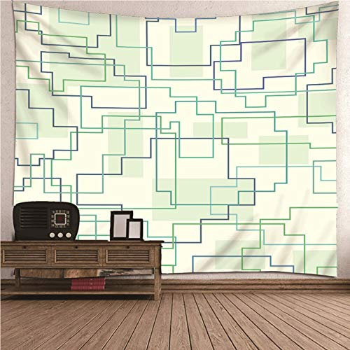 EHOMERY Wandbehang 3D Wanddekoration Rustikal Grünbeige Minimalistisches Thema Tetris-Muster Wandteppich Babyzimmer Junge Baby Wandschmuck Groß Schlafzimmer Wohnzimmer 260X240Cm