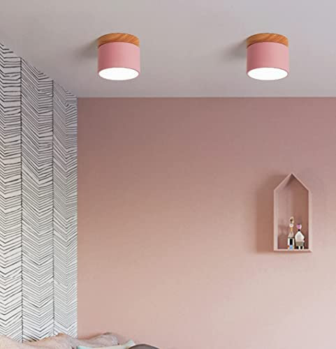Deckenleuchten LED Aufbauleuchte Downlight Holz 7W Nordischer Stil Weißes Licht 6000K Deckenlampe Flur Balkon Gang Treppe Eingang Korridor Schlafzimmer Deckenstrahler D10*H8CM,Rosa