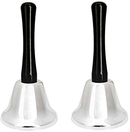 2 Stück Handglocke, Silberne Anrufglocke mit Griff, Anruf für Haustiere, Patientenhandglocke, Kinderglocke, Hochzeitsglocke, Abendessenglocke, Schulglocke
