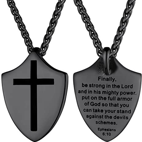 Supcare Kette für Herren Anhänger mit Gravur Hundemarke Militär Halskette Dog tag Kette Edelstahl Kruzifix Kette Ephesians Gravur Erkennungsmarke Religious Cross Necklace Men Modeschmuck für Bruder