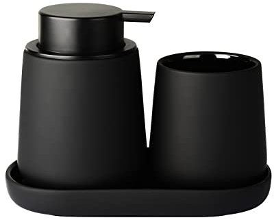 Schwarz Badezimmer Set Umlaca Bathroom Accessories,3-teiliges Zubehör Enthält 350ml Seifenspender,320ml Zahnputzbecher und Seifenschale,Geeignet für Bad,Waschbecken